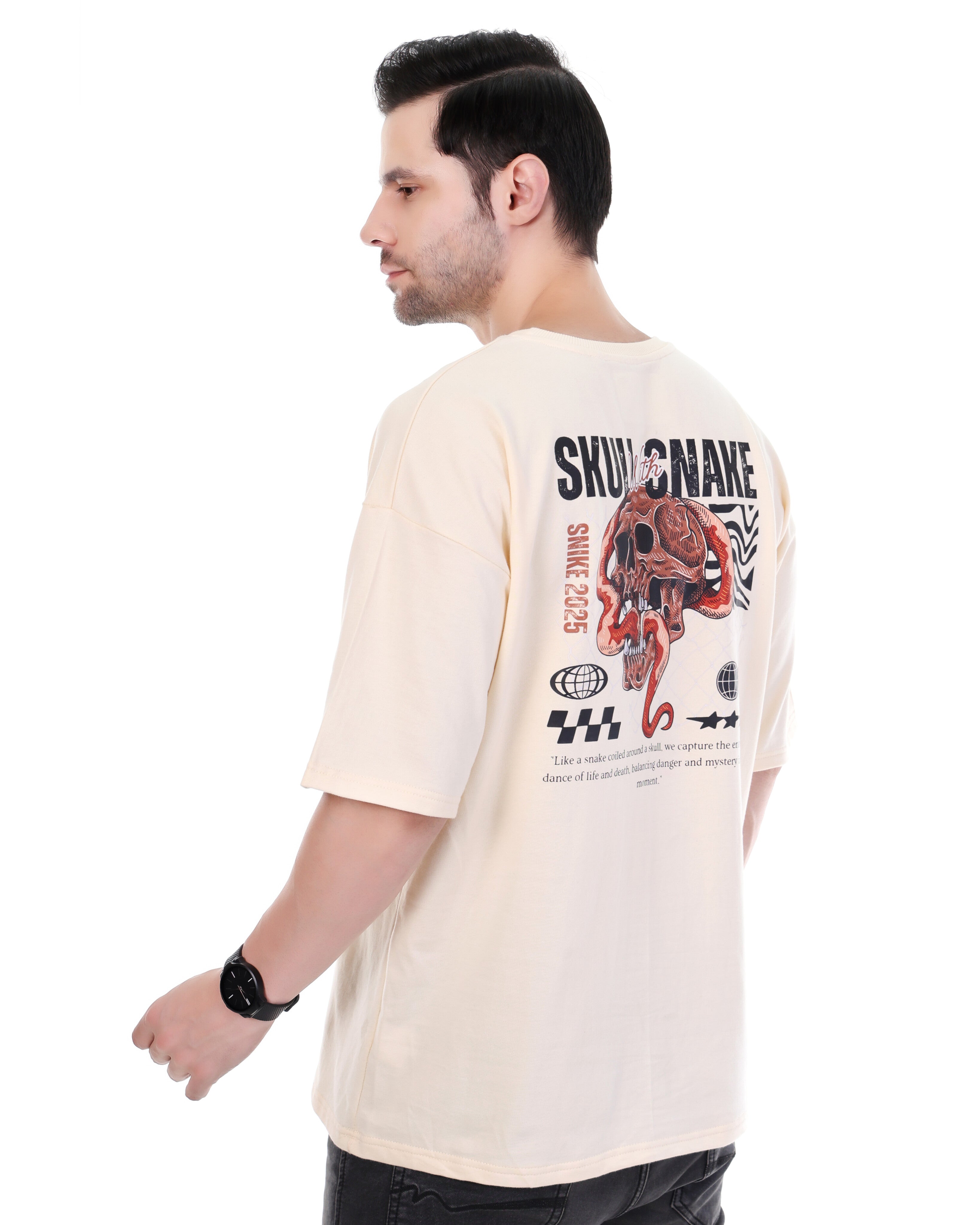 Men Solid Round Neck Cotton Beige Printed T-Shirt